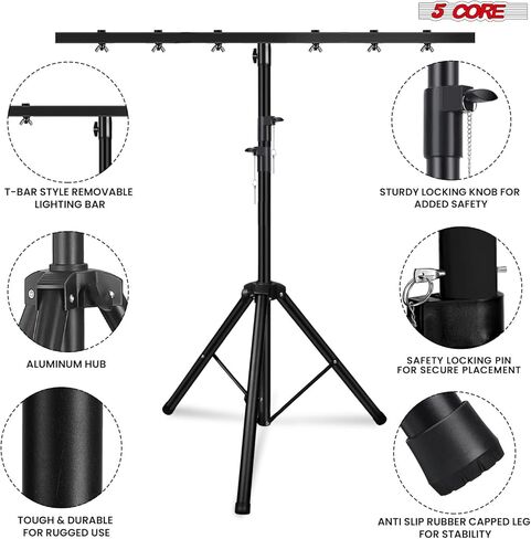 5 أساسيات DJ Light Stand نظام تروس إضاءة المسرح ارتفاع قابل للتعديل من 39 إلى 100 بوصة حامل T بار للخدمة الشاقة محمول لرحلة الإضاءة الطويلة in Saudi Arabia