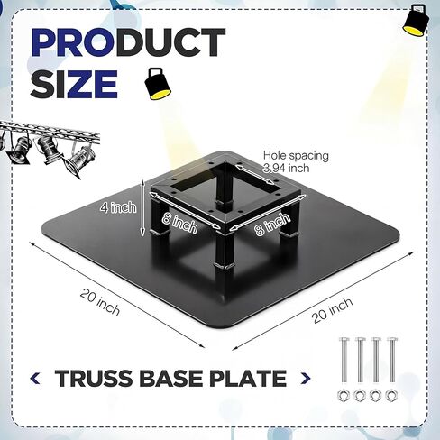 Tandefio 20" x 20" Truss Base Plate for Stage Lighting, Heavy Duty Steel Base for Box Truss F34/F32 Compatible with Bolts, Black in Saudi Arabia