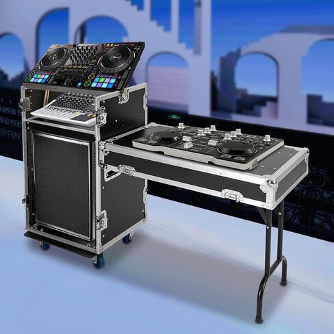 حامل/حقيبة طريق 14U PA DJ مع سطح طاولة DJ بطبقتين، و14 حقيبة رف مساحة مع سطح خلاط مائل وعجلات، وتخزين المعدات الإلكترونية من الدرجة الاحترافية in Kuwait