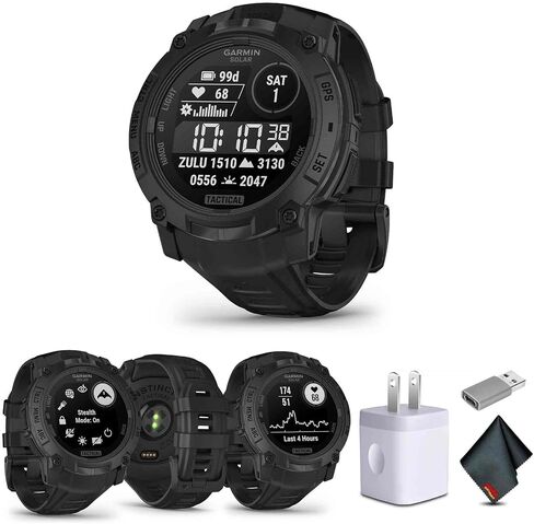 Garmin Instinct 3 Tactical Edition Amoled 50mm ، حزمة الساعات الذكية GPS الوعرة مع شاحن جدار USB + قطعة قماش لتنظيف الألياف الدقيقة in Saudi Arabia
