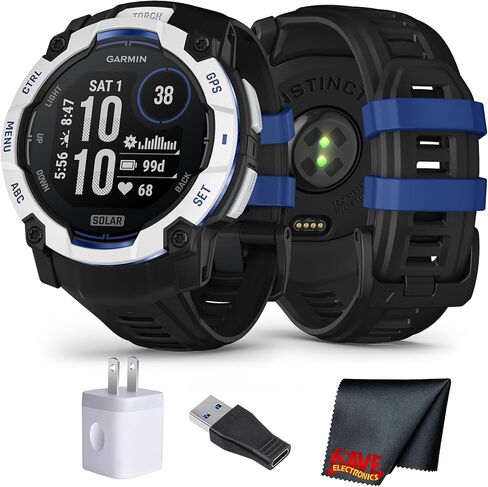 Garmin Instinct 3 Tactical Edition AMOLED 50mm Display, Rugged Outdoor GPS Smartwatch Bundle with USB Wall Charger + Microfiber Cleaning Cloth in Saudi Arabia