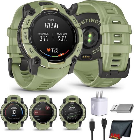 Garmin Instinct 3 Tactical Edition AMOLED 50mm Display, Rugged Outdoor GPS Smartwatch Bundle with USB Wall Charger + Microfiber Cleaning Cloth in Saudi Arabia