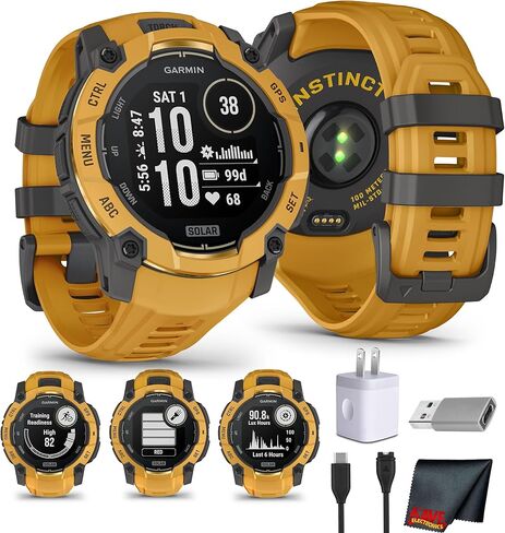 Garmin Instinct 3 Tactical Edition AMOLED 50mm Display, Rugged Outdoor GPS Smartwatch Bundle with USB Wall Charger + Microfiber Cleaning Cloth in Saudi Arabia