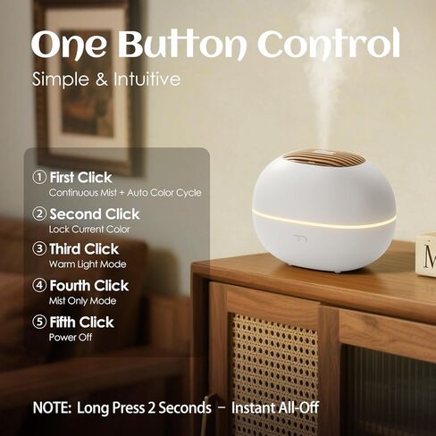 Soulorigin 100ml Mini Essential Oil Diffuser, Portable Aromatherapy Diffuser with Warm Light, One-Button Control, Auto Shut-Off, Quiet Ultrasonic Mist for Home, Travel, Yoga, Meditation (White) in Saudi Arabia
