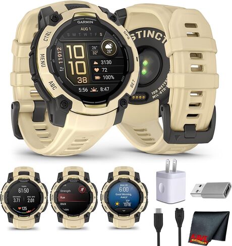 Garmin Instinct 3 Tactical Edition AMOLED 50mm Display, Rugged Outdoor GPS Smartwatch Bundle with USB Wall Charger + Microfiber Cleaning Cloth in Saudi Arabia