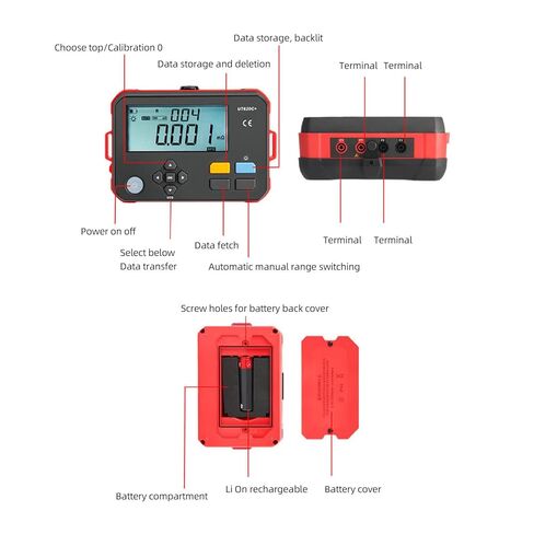 Garosa Digital DC مقاومة منخفضة متر Micro Ohm Milliohm Microhmmeter 0.001m-300 499 تخزين البيانات USB نوع C اتصال مع شاشة LED بإضاءة خلفية لاختبار محرك الأسلاك (قابس الولايات المتحدة 100-240 فولت) in Saudi Arabia