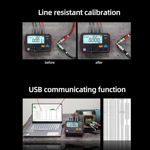 Garosa Digital DC مقاومة منخفضة متر Micro Ohm Milliohm Microhmmeter 0.001m-300 499 تخزين البيانات USB نوع C اتصال مع شاشة LED بإضاءة خلفية لاختبار محرك الأسلاك (قابس الولايات المتحدة 100-240 فولت) in Saudi Arabia