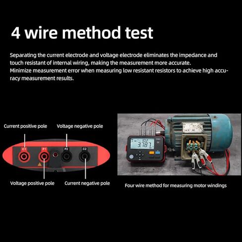 Garosa Digital DC مقاومة منخفضة متر Micro Ohm Milliohm Microhmmeter 0.001m-300 499 تخزين البيانات USB نوع C اتصال مع شاشة LED بإضاءة خلفية لاختبار محرك الأسلاك (قابس الولايات المتحدة 100-240 فولت) in Saudi Arabia