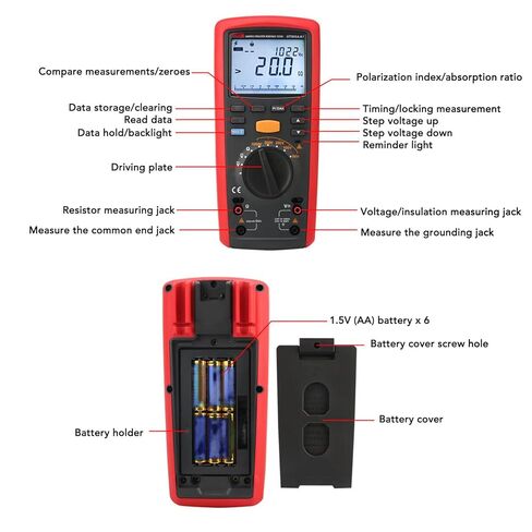 جاروسا UT505A BT جهاز اختبار العزل الرقمي Megohmmeter 1000V مع ناقل البيانات اللاسلكي وإضاءة خلفية LCD للصيانة الكهربائية واختبار الطاقة الصناعية in Saudi Arabia