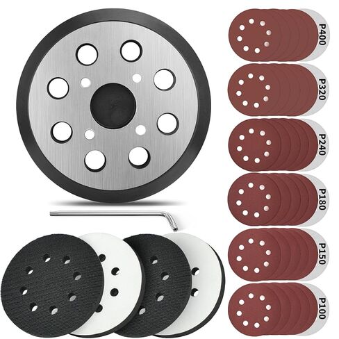 5 Inch 8 Holes Hook Loop Orbital Sander Metal Pad Replacement for DeWalt DWE6423 6423K DWE6421 6421K DCW210B with 4 PCS Foam & 36 PCS Sanding Sanding Discs 100 150 180 240 320 400 Grit in Saudi Arabia