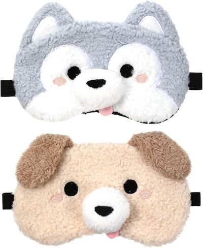 Kids Sleep Mask, 2 Pcs Plush Dog Cute Sleeping Mask Soft Kids Eye Masks for Sleeping Comfortable Funny Animal Eyeshade Blindfold for Women Men Home Travel Sleepover Party in Saudi Arabia