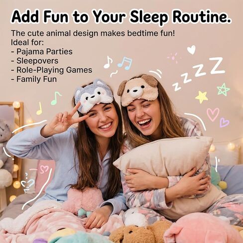 Kids Sleep Mask, 2 Pcs Plush Dog Cute Sleeping Mask Soft Kids Eye Masks for Sleeping Comfortable Funny Animal Eyeshade Blindfold for Women Men Home Travel Sleepover Party in Saudi Arabia