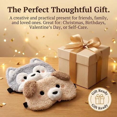 Kids Sleep Mask, 2 Pcs Plush Dog Cute Sleeping Mask Soft Kids Eye Masks for Sleeping Comfortable Funny Animal Eyeshade Blindfold for Women Men Home Travel Sleepover Party in Saudi Arabia