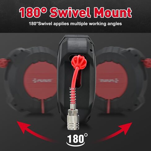 PURUS Retractable Air Hose Reel, 1/4" x 32ft, 180° Swivel Wall/Ceiling Mount, Auto Rewind, Hybrid Hose Max 10 Bar Pressure Air Compressor Hose Reel Quick Coupler for Workshop & Garage in Saudi Arabia