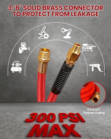 بكرة خرطوم هواء قابلة للسحب - بكرة خرطوم ضاغط هواء بوليمر هجين 3/8 بوصة × 100 قدم، فولاذ صناعي عالي التحمل مع مقدمة 6.56 قدم، بحد أقصى 300 رطل لكل بوصة مربعة، جدار/سقف دوار 180 درجة للمرآب والمتجر in Kuwait