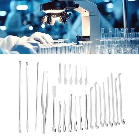 مجموعة ملاقط ملعقة مختبر من الفولاذ المقاوم للصدأ 24 قطعة، مقبض طويل متعدد الوظائف مع صندوق تخزين، لمغرفة أخذ العينات المعملية in Saudi Arabia