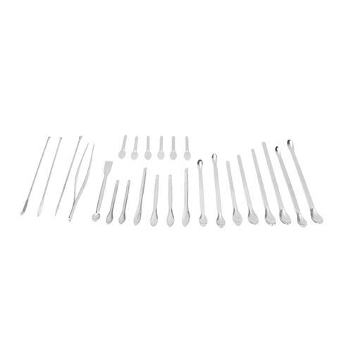 WALFRONT 24PCS Micro Spoons with Tweezers, 304 Stainless Steel Long Handle Sampling Scoop for Laboratory Work, Convenient Storage Box Included in Saudi Arabia