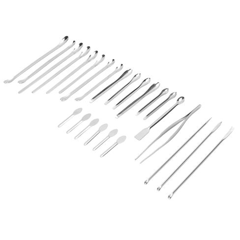 WALFRONT 24PCS Micro Spoons with Tweezers, 304 Stainless Steel Long Handle Sampling Scoop for Laboratory Work, Convenient Storage Box Included in Saudi Arabia