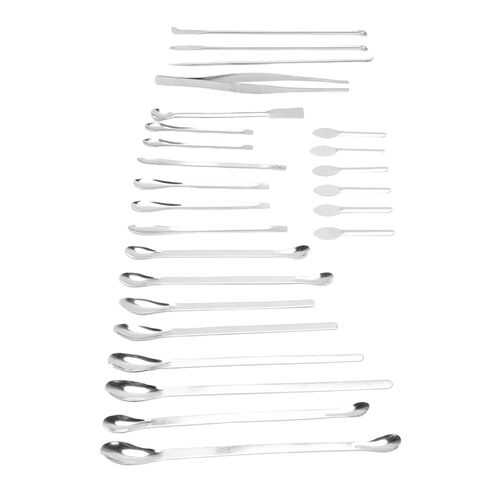 WALFRONT 24PCS Micro Spoons with Tweezers, 304 Stainless Steel Long Handle Sampling Scoop for Laboratory Work, Convenient Storage Box Included in Saudi Arabia