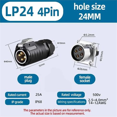 LP24 2Pin 3/4/5/6 Pin Connector Male Female Electrical Wire Waterproof for Machines and Equipment(LP24 4Pin) in Saudi Arabia