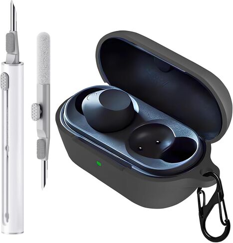 تغطية العلبة متوافقة مع سماعات الأذن Sony WF-C710N ، حالة حماية من السيليكون الناعمة Sony WF-C710N مع مجموعة نظافة مع ملحقات مفاتيح Carabiner (أسود) in Kuwait