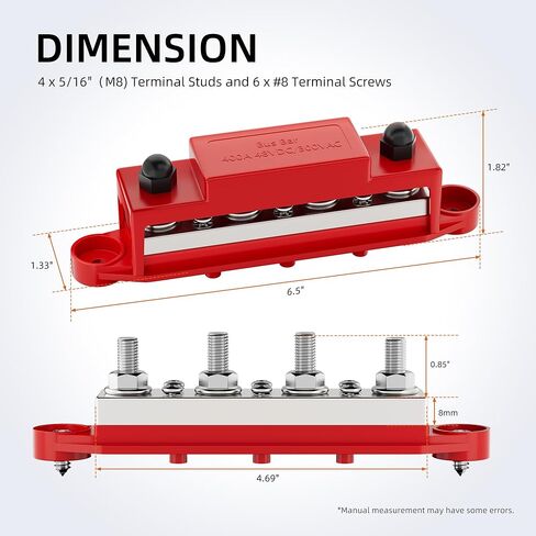 RVBOATPAT 400A Power Distribution Block 12V Bus Bar 4 x 5/16" (M8) Terminal Studs and 6 x #8 Terminal Screws 12 Volt Marine Bus Bar Positive & Negative in Saudi Arabia