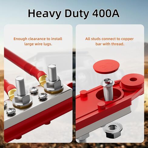 RVBOATPAT 400A Power Distribution Block 12V Bus Bar 4 x 5/16" (M8) Terminal Studs and 6 x #8 Terminal Screws 12 Volt Marine Bus Bar Positive & Negative in Saudi Arabia