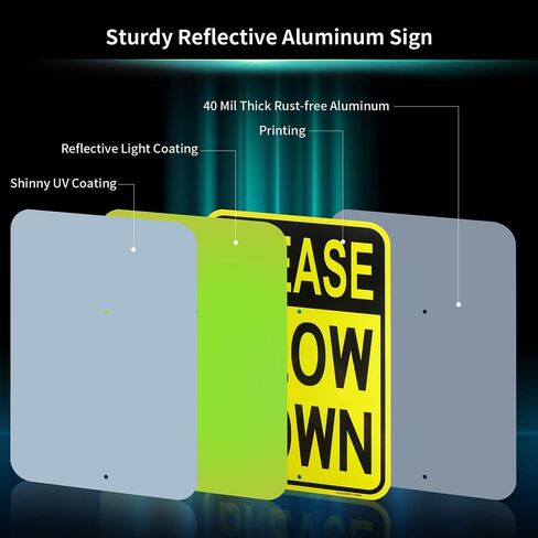 Large Please Slow Down Sign with 54" Metal Stake, 17"x 12" .040 Aluminum Sign - Reflective, UV Protected and Weatherproof in Saudi Arabia