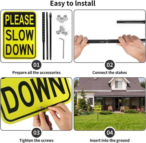 Large Please Slow Down Sign with 54" Metal Stake, 17"x 12" .040 Aluminum Sign - Reflective, UV Protected and Weatherproof in Saudi Arabia