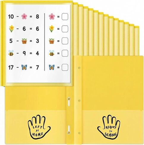 Henoyso 24 Pcs 2 Pocket Take Home Folders Parent-Teacher Communication Plastic Homework Folder with 3 Clear Pockets and 3 Prongs for School Office, 11.8 x 9.45 Inch(Red) in Saudi Arabia
