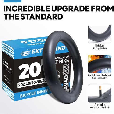 20x3.0 (70/90-406) (2-PCS) Heavy Duty Bike Tubes Premium Butyl Rubber with Schrader Valve 40mm Inner Tubes Compatible for 20 x 3.0 20x3.25 20x3.5 E-Bike/Electric/Mountain Fat Bike Tires Tubes(E-001) in Saudi Arabia