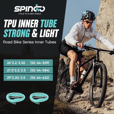 أنبوب داخلي من مادة TPU MTB مع صمامات معدنية، 2 حزمة من الأنابيب الداخلية من مادة TPU مقاس 26 بوصة / 27.5 بوصة / 29 بوصة لـ 2.2-2.5 مع صمامات بريستا 48 مم إطار احتياطي خفيف الوزن للدراجات الجبلية in Kuwait