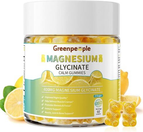 صمغ جليسينات المغنيسيوم من جرين بيبول 400 مجم - مكمل مغنيسيوم خالٍ من السكر مع سيترات المغنيسيوم وفيتامين د وB6 لدعم الهدوء والنوم للبالغين - امتصاص عالي - علكات التوت in Kuwait