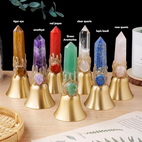 جرس نداء يدوي من النحاس الصلب بصوت عالٍ للغاية، جرس مذبح للتأمل - أداة طقوس من النحاس الصلب للصلاة، وديكور المنزل وإطعام الحيوانات الأليفة، تصميم برج كريستالي طبيعي من الكوارتز الوردي in Kuwait