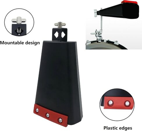 Percussion Cowbell Instrument, Metal 8.8inch Cow Bell with Plastic Reduce Sound Bar for 3/8'' to 1/2'' Diameter Mounting Rod in Saudi Arabia