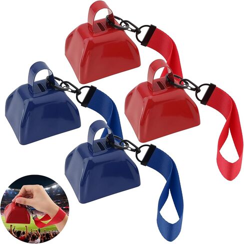 REMAGIC Metal Cowbell 3 Inch, 4Pcs Metal Steel Cow Bells Wrist Strap Cheering Loud Noise Makers Hand Percussion Music Cow bell, Instrument Cowbell for Football Games, Sporting Event, Party Concert in Saudi Arabia