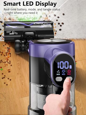 Cordless Vacuum Cleaner, 55KPa/500W Stick Vacuum with 55 Mins Runtime, Self-Standing Vacuum Cleaner for Home, LED Display, Anti-Tangle Brush, Rechargeable Vacuum for Hardwood Floor, Pet Hair (Purple) in Saudi Arabia