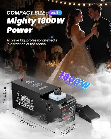 آلة ضباب منخفضة تعتمد على الماء، آلة ضباب أرضي بقدرة 1800 وات مع جهاز تحكم لاسلكي، DMX 512 وتحكم يدوي | يستبدل آلات الثلج الجاف الضخمة | حجم صغير للهالوين، وحفلات الزفاف، ومسرح دي جي، وما إلى ذلك. in Kuwait
