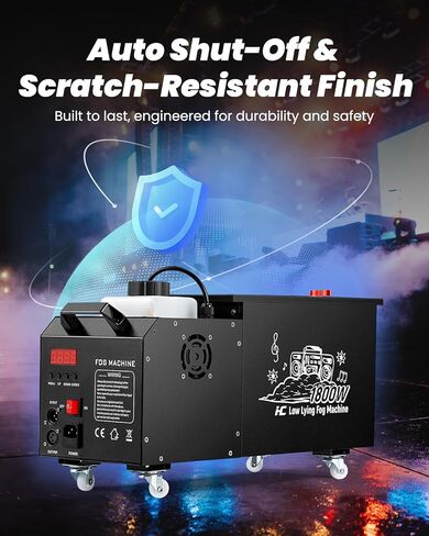 آلة ضباب منخفضة تعتمد على الماء، آلة ضباب أرضي بقدرة 1800 وات مع جهاز تحكم لاسلكي، DMX 512 وتحكم يدوي | يستبدل آلات الثلج الجاف الضخمة | حجم صغير للهالوين، وحفلات الزفاف، ومسرح دي جي، وما إلى ذلك. in Kuwait