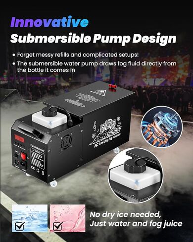 آلة ضباب منخفضة تعتمد على الماء، آلة ضباب أرضي بقدرة 1800 وات مع جهاز تحكم لاسلكي، DMX 512 وتحكم يدوي | يستبدل آلات الثلج الجاف الضخمة | حجم صغير للهالوين، وحفلات الزفاف، ومسرح دي جي، وما إلى ذلك. in Kuwait