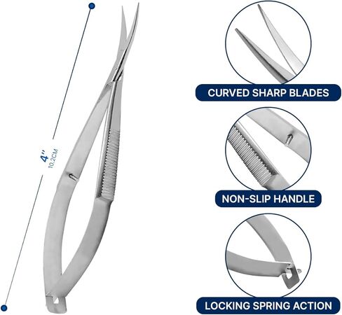 Noyes Micro Iris/Castroviejo Scissor 4.50" curved Ophthalmic Surgical Instruments Spring Action Extra Sharp Iris Scissor Veterinary ENT Dermatology Embroidery Craft Scissors in Saudi Arabia