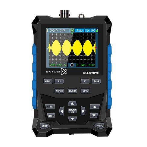 SK120MPro راسم الذبذبات المحمول/مولد إشارة DDS 2 في 1، عرض النطاق الترددي 120 ميجاهرتز، أخذ عينات 500MSa/s، شاشة ملونة 2.4 بوصة، مولد إشارة، تخزين 2500 شكل موجي، مشغل تلقائي/عادي/مفرد in Kuwait
