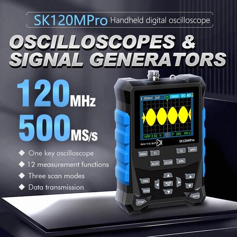 SK120MPro راسم الذبذبات المحمول/مولد إشارة DDS 2 في 1، عرض النطاق الترددي 120 ميجاهرتز، أخذ عينات 500MSa/s، شاشة ملونة 2.4 بوصة، مولد إشارة، تخزين 2500 شكل موجي، مشغل تلقائي/عادي/مفرد in Kuwait
