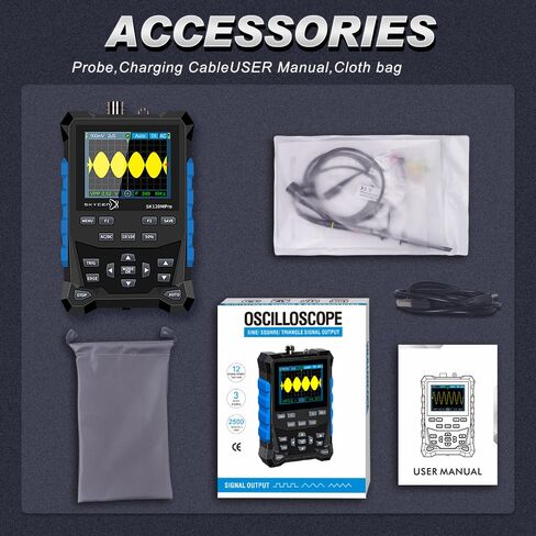 SK120MPro راسم الذبذبات المحمول/مولد إشارة DDS 2 في 1، عرض النطاق الترددي 120 ميجاهرتز، أخذ عينات 500MSa/s، شاشة ملونة 2.4 بوصة، مولد إشارة، تخزين 2500 شكل موجي، مشغل تلقائي/عادي/مفرد in Kuwait