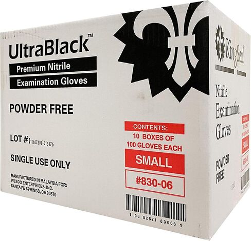 KingSeal 1000 Count UltraBlack Nitrile Exam Gloves, Medical Grade, Powder Free, Size SMALL, 4 MIL, Textured Fingertips, Made in Malaysia - 10 Boxes of 100 Gloves in Kuwait