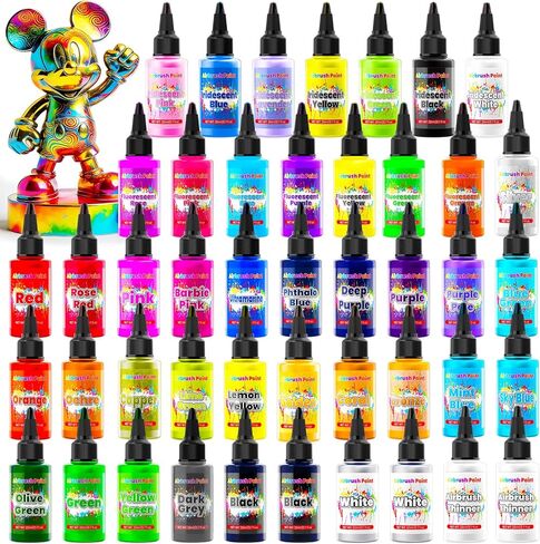 Airbrush Paint - 54 Colors with 2 Airbrush Thinners, Ready to Spray Air Brush Painting Set, Water Based Acrylic Paint for Model, Car, Metal, Fabric, Artists Beginners 4 Types of Colors in Kuwait