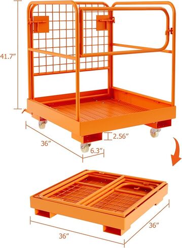 قفص أمان للرافعة الشوكية 36 بوصة × 36 بوصة، 1800 رطل كحد أقصى. سلة رجل الرافعة الشوكية ذات 4 عجلات، منصة عمل رافعة شوكية جوية من الفولاذ الثقيل لرفع اللودر in Kuwait