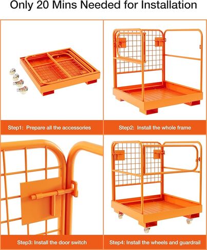 قفص أمان للرافعة الشوكية 36 بوصة × 36 بوصة، 1800 رطل كحد أقصى. سلة رجل الرافعة الشوكية ذات 4 عجلات، منصة عمل رافعة شوكية جوية من الفولاذ الثقيل لرفع اللودر in Kuwait