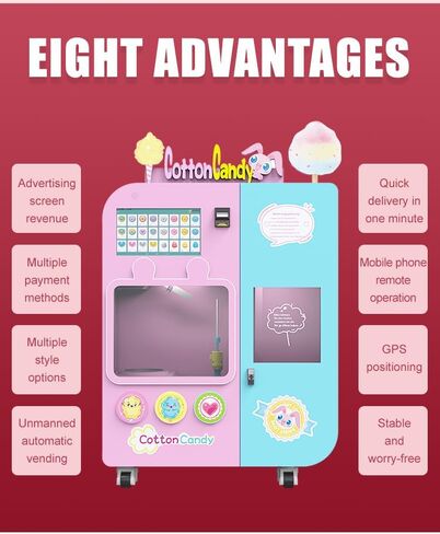 Automatic Commercial Cotton Candy Vending Machine Self-Service Fluffy Dessert Maker for Business Stable Quality Long Service Life Ideal for Various Catering and Retail Scenes in Saudi Arabia