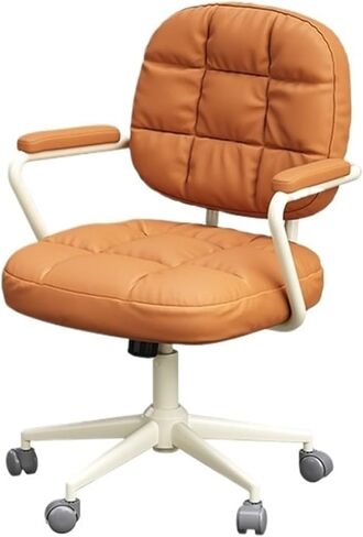 Classic Office Chair PU Leather Comfortable Backrest Office Chair Household Female Bedroom Lift Swivel Chair Makeup Chair Desk Task Chair(Brown) in Kuwait